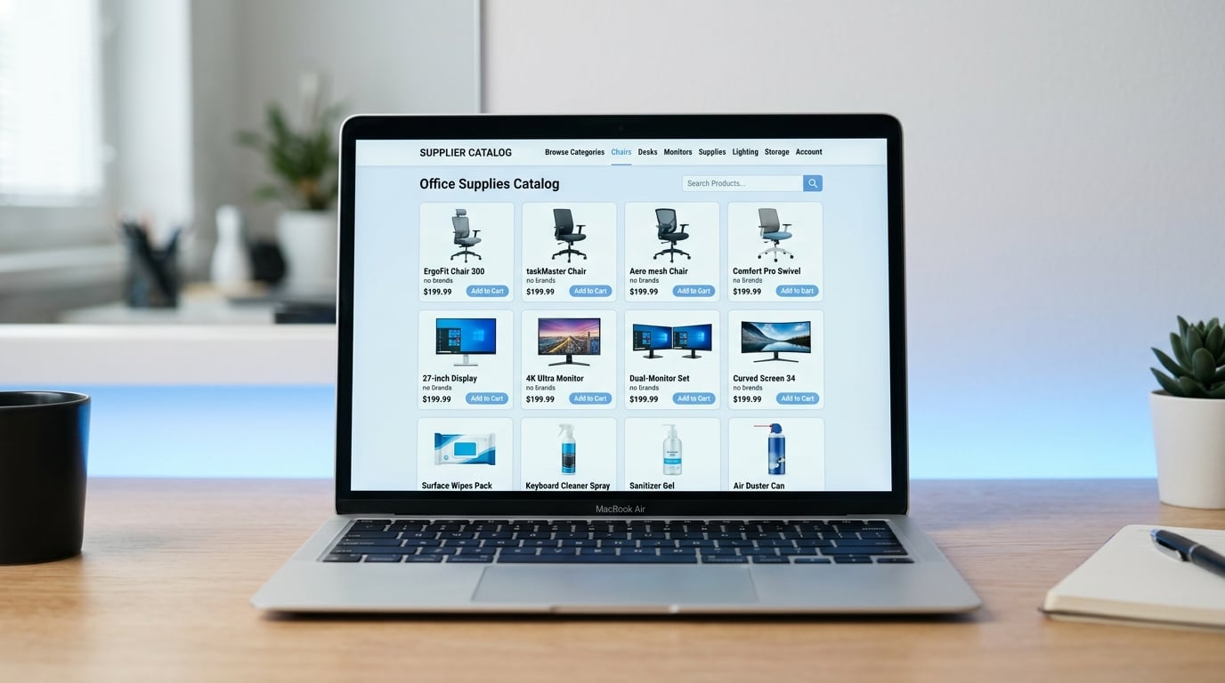 Laptop showing a supplier product catalog