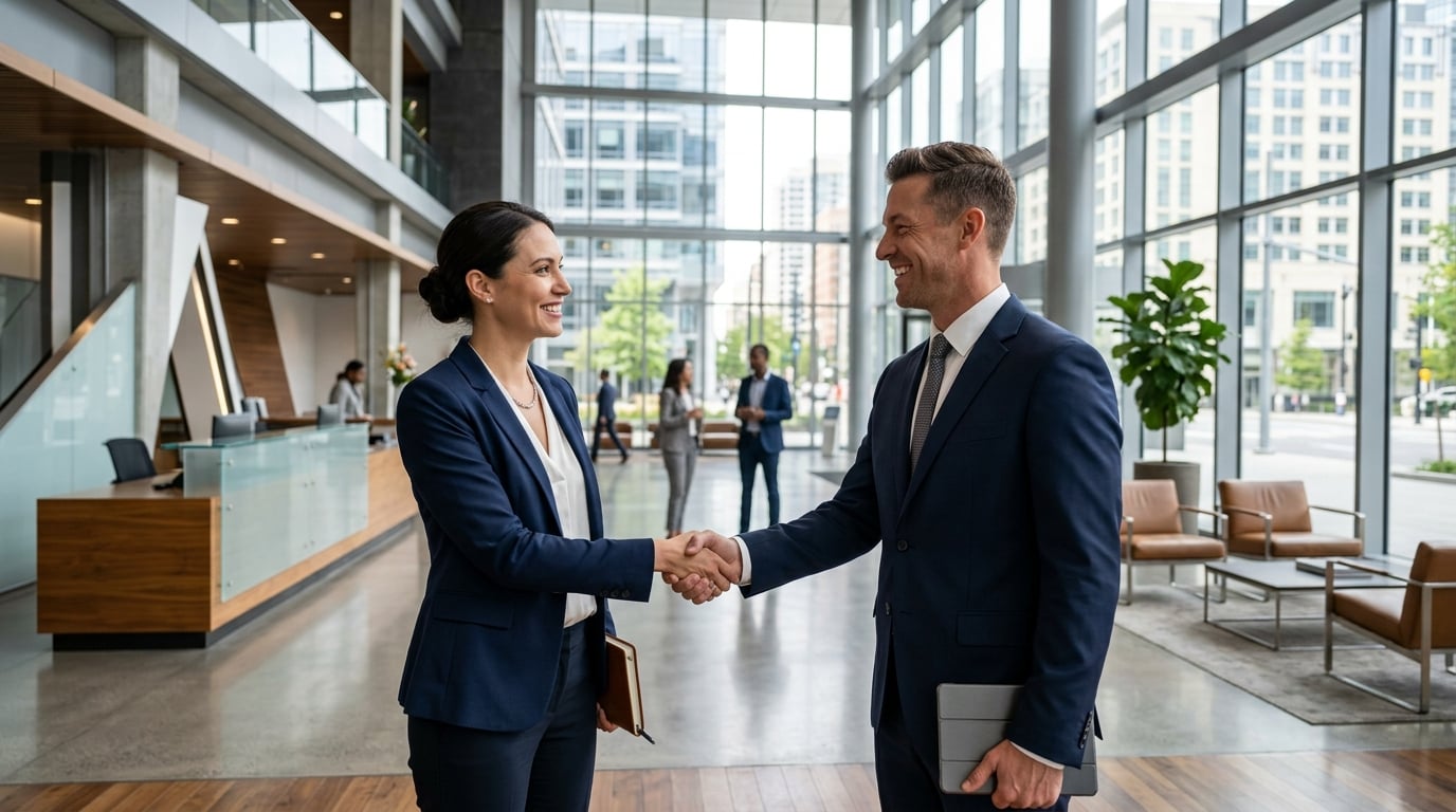Buyer and supplier shaking hands after a meeting